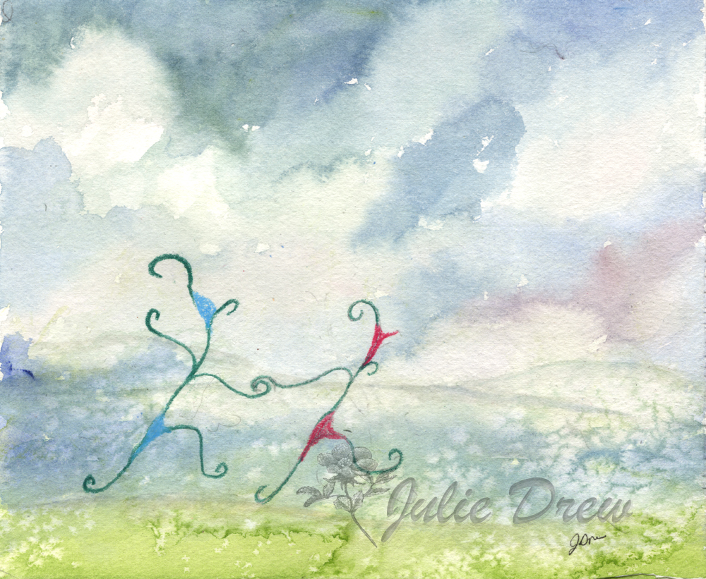 Dancing Together, Watercolor and Color Pencil by Julie Drew