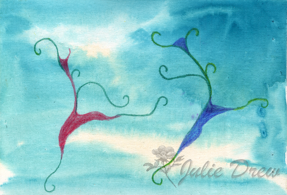 Leaping for Joy, Watercolor and Color Pencil by Julie Drew