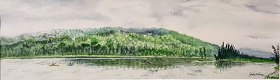 mistyMorning greggLake watercolour 4x16in julieDrew 400w