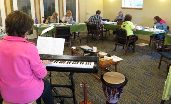 Friday Evening of the retreat. Linnea Good played her piano as we painted response paintings.